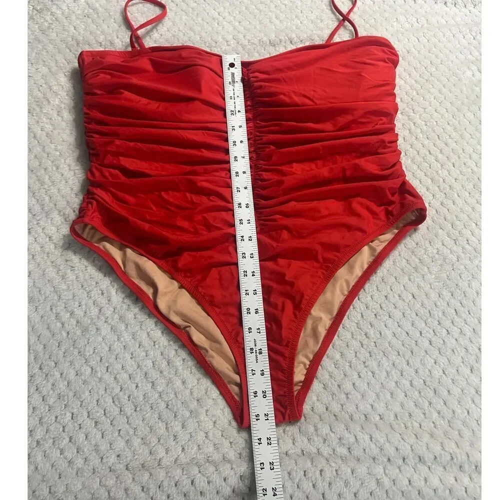 J.Crew‎ One Piece Swimsuit Women's Plus 22 Red Ruched Sweetheart Neckline NWT